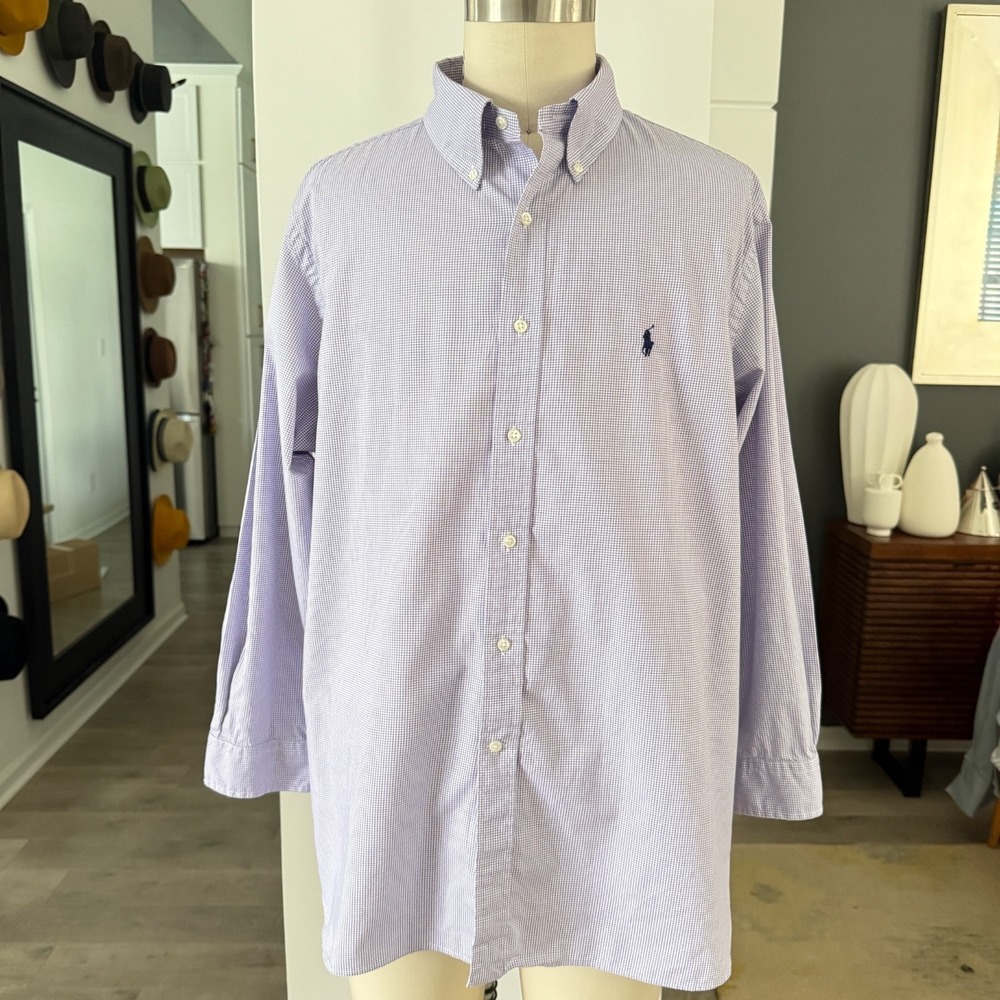 Polo Ralph Lauren Cotton  Men's White and Purple criscross long sleeve shirt, XL